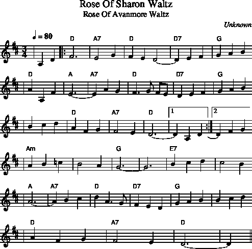 Rose Of Sharon Waltz
Rose Of Avanmore Waltz on FolkTuneFinder /